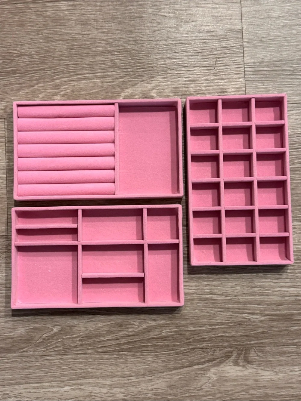 Pink Jewelry Drawer Organizer Set - Velvet Jewelry Tray Inserts